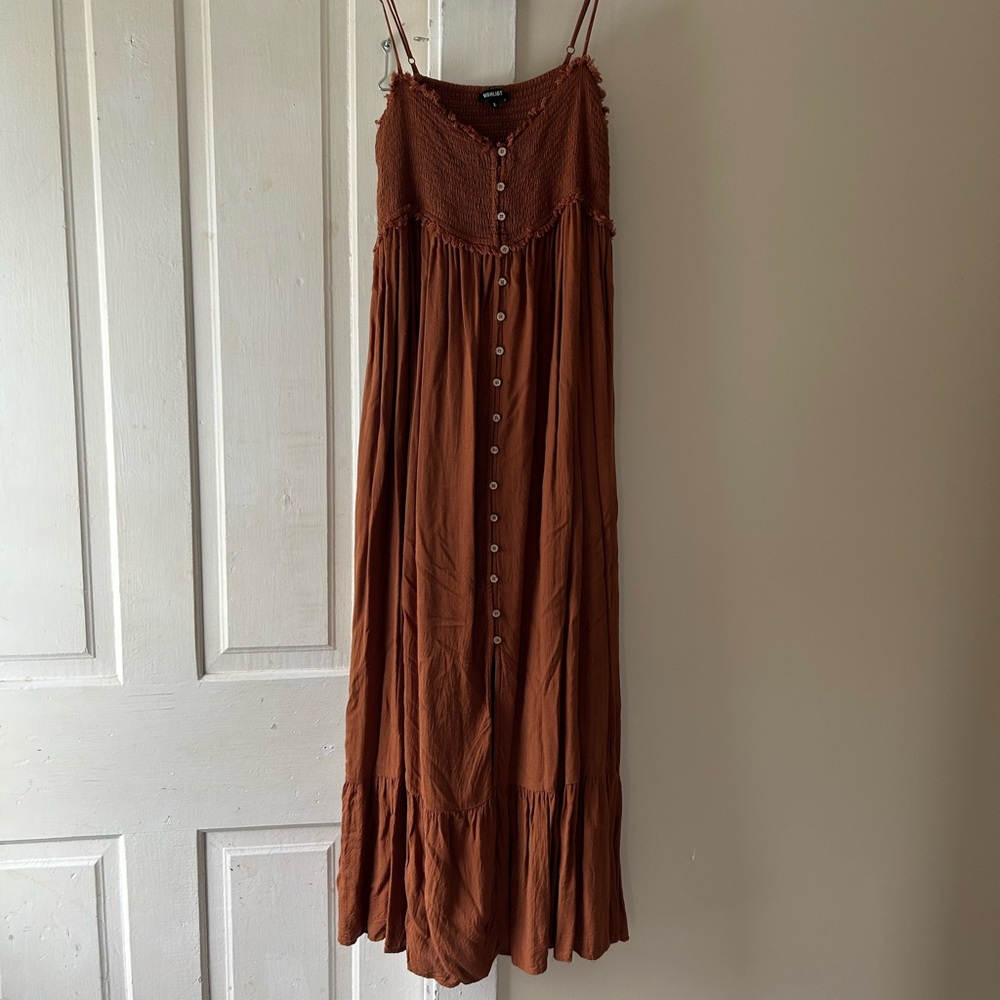 Wishlist Brown Button-Front Maxi Dress